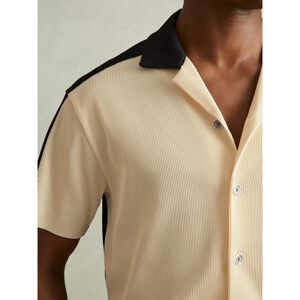 REISS CASTRO Oversized Plisse Cuban Collar Shirt